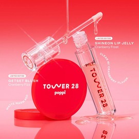 Tower 28 Poppi Fizz & Frost Holiday Duo - Cranberry Fizz Blush & Clear Lip Jelly Makeup Set