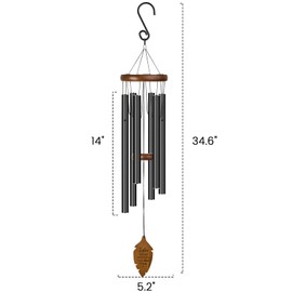 Kingtto Outdoors Wind Chimes Sympathy Memorial for Loss of Loved One - Soothing Melodic Tones. Bamboo and Aluminum Chime Great as a Gift for Your Patio Porch Garden and Backyard (34.6" Black)