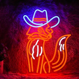 GNVETZLL Fox Neon Sign Dimmable LED Cowboy Fox Neon Light For Wall Decor USB Powered Fox Wears Hat Light Up Sign for Living Room Bar Art Wall Decor Gifts(Multicolour 16.7“*12.8”