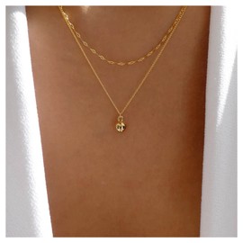 Allereya Vintage Layered Metal Ball Pendant Necklace Small Ball Necklace Small Pearl Choker Necklace Gold Double Layer Chain Necklace Jewellery for Women and Girls (Gold), Metal, Pearl