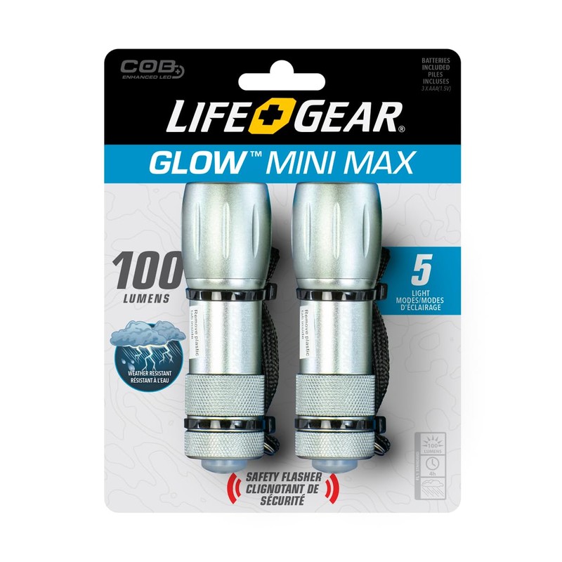 LifeGear 41-3832 Mini Max 100 Lumen Flashlight - 2 Pack