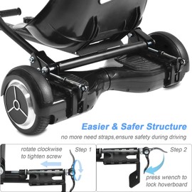Hoverboard Seat Attachment Straps Not Required, 25”-33.3” Adjustable Length Hover Board Go Kart Accessory,265lbs Capacity,Bigger&Sturdier Seat,Go Cart Fit 6.5” 8.5” 10” Hoverboard,Kids Adults (black)