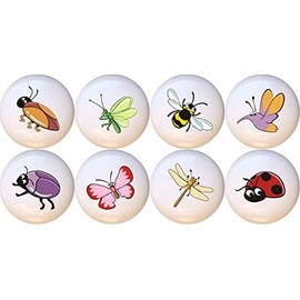 Set of 8 Bug Insect Beetle Bee Butterfly Dragonfly Ladybug Ceramic Dresser Drawer Pulls Cabinet Knobs