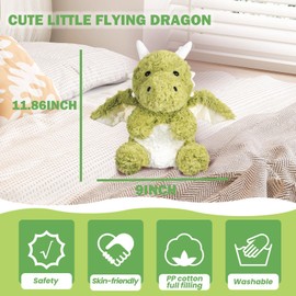 EOUOBOMO Soft Flying Dragon Plush,Cute Dinosaur Stuffed Animals Pillow,Kawai iFire Dragon Animal Plushies Toy,Great Birthday Gifts for Adults and Kids,11.86",Green