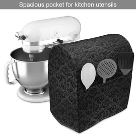 Ambesonne Dark Grey Stand Mixer Cover, Black Damask and Floral Elements Oriental Antique Ornament Vintage, Kitchen Appliance Organizer Bag Cover with a Pocket, 6-8 Quarts, Black Grey