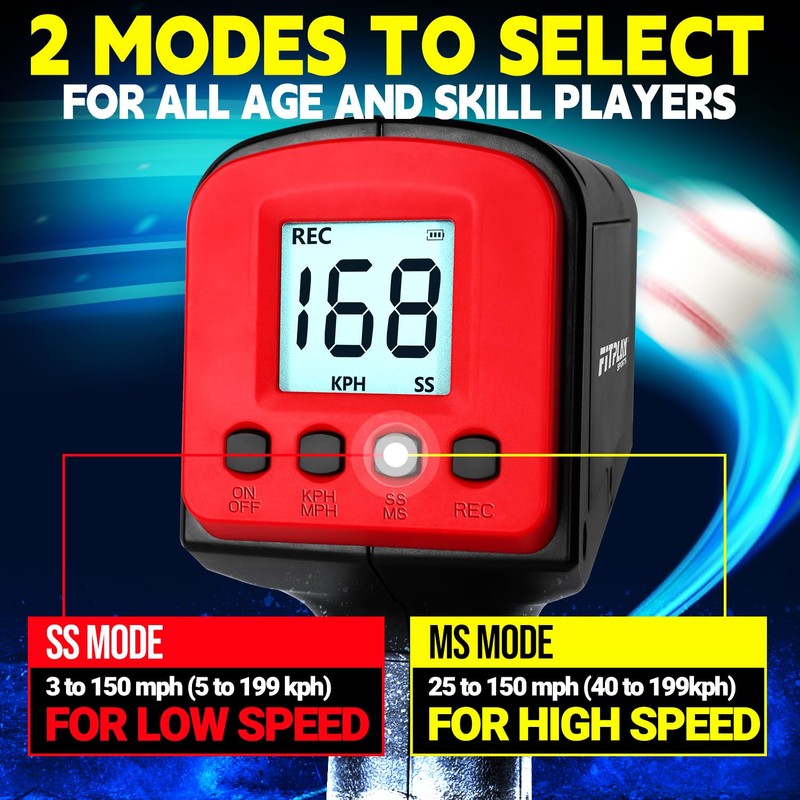 FITPLAY Baseball Radar Gun with Tripod, LED+LCD Large Display,Handheld Or