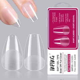 INPING Soft Gel Full Cover Nail Tips, 240PCS 12 Sizes Short Nail Tips, Break Resistant Traceless Mix Acrylic Fake Nails Extensions for Women DIY Manicure Nail Salons, ALMOND & SQUOVAL