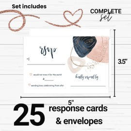 Chic Navy and Pink Watercolor RSVP Cards with Envelopes - 25 Pack - Response Set Perfect for Weddings, Graduations, Birthdays, Engagement Parties & Bridal Showers