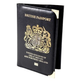 Esposti British Passport Holder - UK Passport Wallet - Non EU - Black PU Leather - Gold Metal Protective Corners