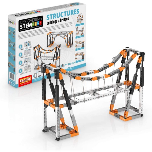 Engino Discovering STEM Structures Constructions & Bridges | 9 Working Models | Illustrated Instruction Manual | Theory & Facts | Experimental Activities | STEM Construction Kit, Blue