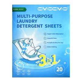 CMOCMO Laundry Detergent Sheets, Color-Safe Stain Remover, Anti-Fade and Dye Transfer Protection, Plastic-Free Laundry Soap Sheets, Travel-Friendly, Floral Scent, 20 Count (Pack of 1)