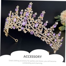 minkissy Purple Crystal Crown Women for Bride Corona Birthday Tiara Gold Rhinestone Crowns for Girls Tiaras Bridal Headpiece for Party Small Wedding Rhinestone Headband Miss