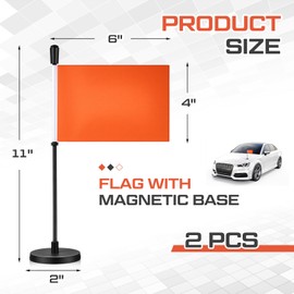 Otoolling 2 Pack Car Flag with Black Magnetic Base and Flexible Pole Outdoor Flag for Truck and Vehicle, Using This to Find Your Car, 4" x 6" Double-sided(Orange)