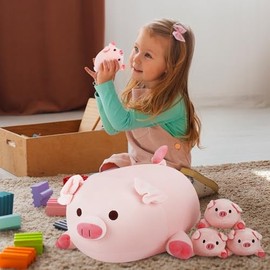 Achwishap 5PCS Pig Family,Pig Stuffed Animal Mommy with 4 Pig Babies Plush,Cute Pig Plush Pillow Cushion Doll,Kawaii Pig Plush Toy Hugging Pillow for Kids Adult(16” Pig Family)