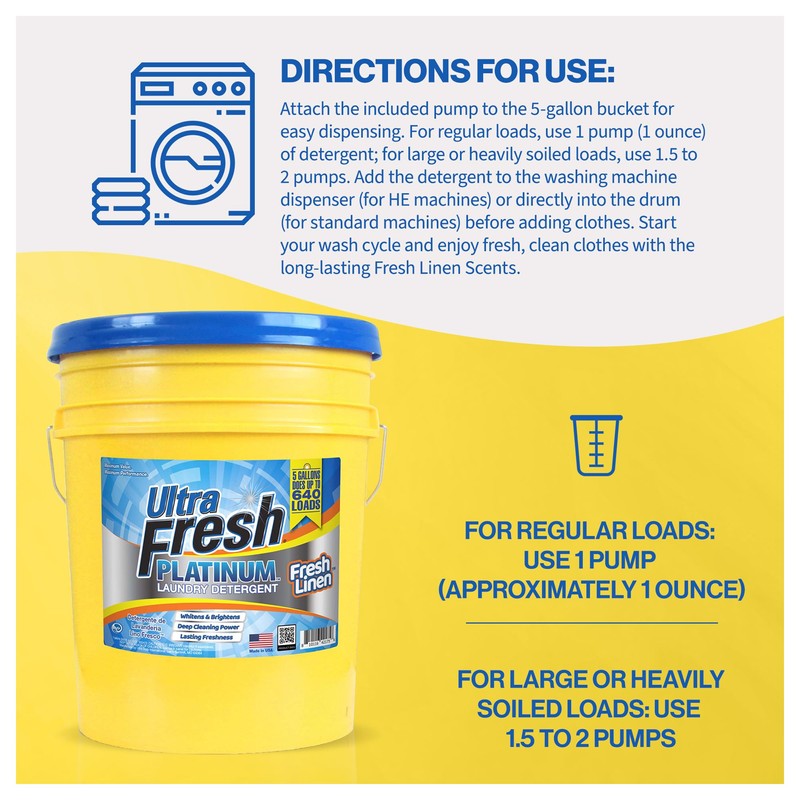 Ultra Fresh 5 Gallon Platinum Liquid Laundry Detergent Washing Soap