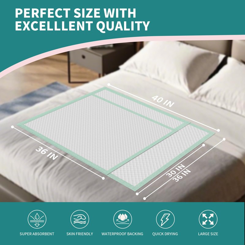 Disposable Bed Pads 40"X36" Extra Large Chucks Pads for Adults