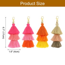 sourcing map 4Pcs Tri-Layered Tassels 6.7Inch Tassel Bag Charm Bohemian Keychains Handmade Tassel Keychain for DIY Projects, Decoration (Multicolor)