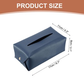 sourcing map Tissue Box Cover with Button Rectangle Tissue Box Holder PU Leather Facial Tissue Paper Dispenser for Tabletop Bathroom Bedroom Kitchen (Navy, 6.7 x 4.3 x 3.1 Inch)