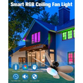 MIMIRGB Socket Fan Light with Remote,Small Ceiling Fans with Lights,Smart Timing Dimmable 3 Colors,E26 Base Socket Ceiling Fan for Bedroom Living Garage Kitchen（RGB Ambient-Wood Grain）