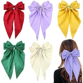 AL KASEEN Fashion Hair Bows for Women Bows for hair Silk Satin Hair Ribbons Bow Hairclip for Women Cute Hair Clip for Girls Large Vintage Hair Hair Accessories Big Ribbon Bow Clip (Multi-5, 5)