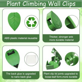65PCS Plant Wall Clips, Plant Climbing Wall Fixture Clips, Wall Vines Fixing Clips with 65 Adhesive Stickers, Self-Adhesive Plant Fixer for Vine Support and Indoor Outdoor Decoration (65, Green)