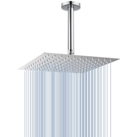 Voolan Rain Shower Head with Arm and Flange, High Flow Ceiling Rainfall Showerhead Made of All Metal Stainless Steel, Waterfall Full Body Coverage (10 Inch, Chrome)