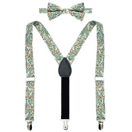 BELLUNO Boys' Floral Suspenders and Bow Tie Set, Pre-Tied Cotton Bowtie for Kids from Toddlers to Teens