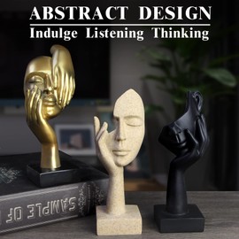 prosfalt 3 Pcs Thinker Statue,Modern Home Resin Sculptures,Collectible Figurines for Home Office Bookshelf Desktop Decor(Sandstone)