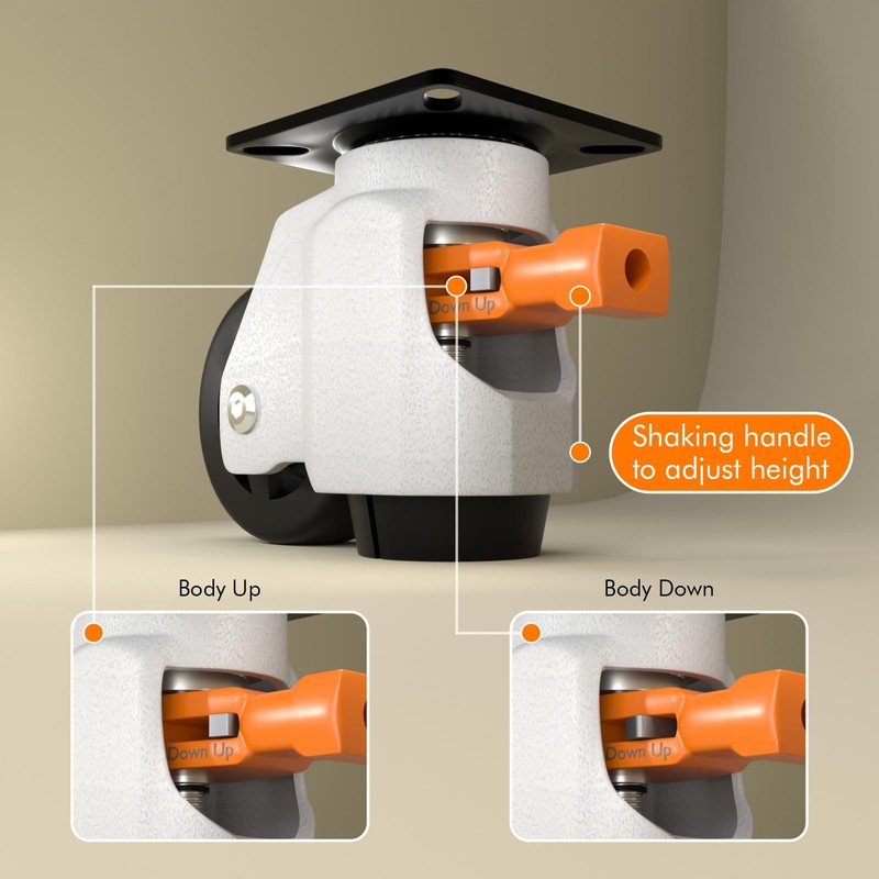 Upgrade Leveling Casters with Ratchet Handle, Height-Adjustable Plate Casters, White
