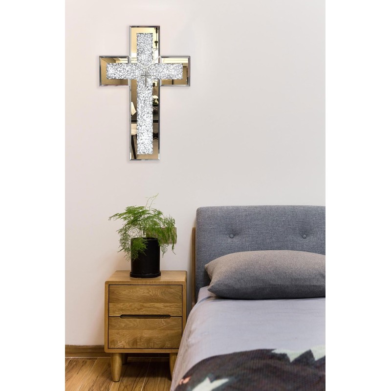 GIMORRTO Mirrored Cross Wall Decor - Crushed Diamond-Embedded Glass Mirror