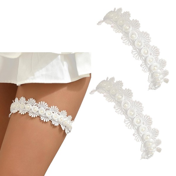 MinoCino White Garter for Brides, Pack of 2 White Garters