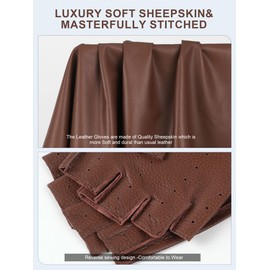 GSG SINCE 1998 Mens Genuine Leather Fingerless Gloves for Driving Half Finger Sheepskin Unlined Fingerless Gloves Brown Medium