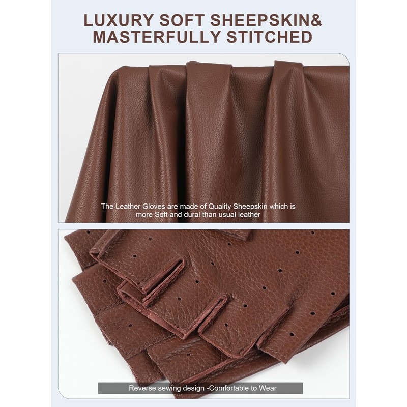 GSG SINCE 1998 Mens Genuine Leather Fingerless Gloves for Driving