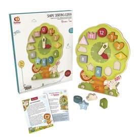 Bababoo and friends Wonder Tree Shape Sorting Clock | 18+ Months | Wood | Size 10.5" x 5" x 13" | Cognitive Development | 12 Blocks to Sort | Magnetic | Playtales Included |