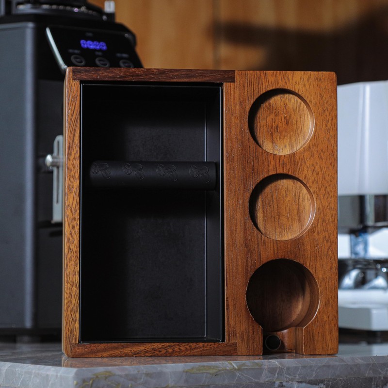 KNODOS 51mm Espresso Knock Box and Tamping Station – Walnut