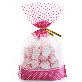 Teensery 50 Pcs 7.87 x 11 inch Cellophane Treat Bags Food Packaging Bag with Gold Twist Ties for Party Birthday Baby Shower Decorations (Pink)