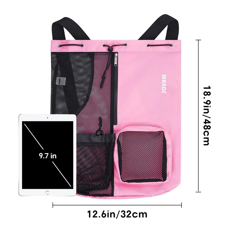 WANDF Swim Bag Mesh Drawstring Backpack with Wet Pocket for