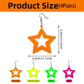 4 Pairs of Neon Earrings, Vintage Neon Star Earrings Women's 80s Party Earrings Colourful Hoop Earrings Neon Party Accessory Earrings for 80s Parties Vintage Costumes