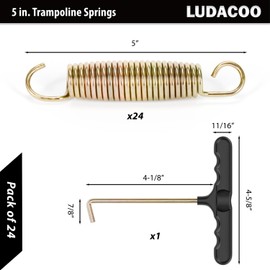 LUDACOO 5" Trampoline Springs, Heavy Duty Stainless Steel Trampoline Accessories with Swivel & Straight Hooks, Universal Trampoline Replacement Parts Includes T-Hook Tool, 24 Pack