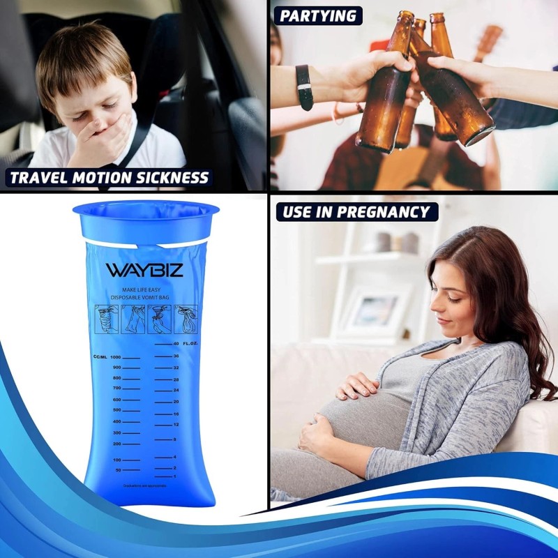 WAYBIZ Vomit Bags 16 Pack 1000 ml, Non-Transparen