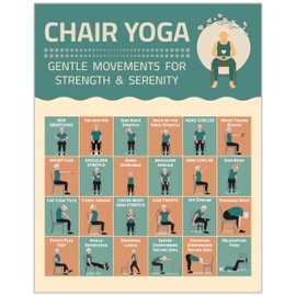 Chair Yoga Chart For Seniors - 24 Illustrated Stretching Poses for Strength & Stability - Yoga Poster for Physical Therapy, Mobility Practice - Mindful Flexibility Routine for the Home, Office or Gym