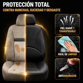 Fhrhig Cubre Asientos para Auto de Cuero PU, Juego 9 pzs Universales Fundas para Asientos de Automovil, Resistente Al Agua y Al Polvo, Respirable, para Coches, Furgonetas, SUV Etc