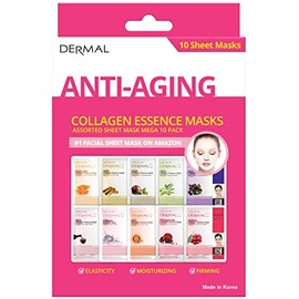 DERMAL - 10 Pcs. Anti-age - Mascarillas faciales con Esencia de Colágeno - 10 Mascaras Seleccionadas para cuidar tu piel de rastros de edad.
