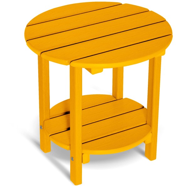 LOENIY 2 Tier Round Outdoor Side Table with Wood-Like Grain,
