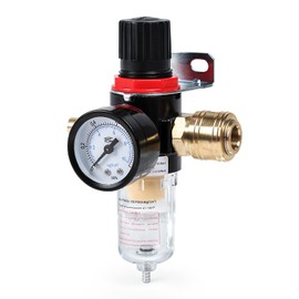 1/4in Pressure Regulator, 0.5 to 8.5kg/cm² Pressure Adjustment Compressed Air Regulator w/Water Separator and Quick Couplings, for Air Compressor Filter