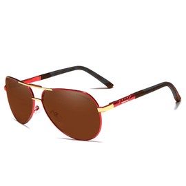 KINGSEVEN Classic Polarized Sunglasses for Men Women Retro Aluminum magnesium Sun glassesRed Brown