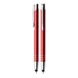 WPRO Toccara | Set of 2 | Ballpoint Pen & Input Pen 2-in-1 | Smartphone & Tablet | Thin 3D Touch Screen Stylus Pen Tip | Touch Pen | Red
