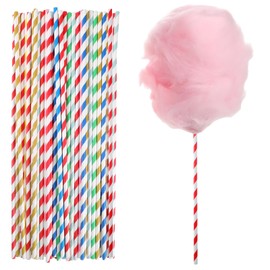 IAIANFAN 50 Pcs Cotton Candy Sticks, 13.78 inch Cotton Candy Cones Colorful Stripes Paper Straws Cones Cotton Candy Holder for Birthday Wedding Party, Candy Making