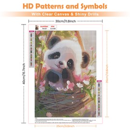 QENSPE 5D Diamond Painting Panda Flowers Diamond Painting Pictures Green Panda Diamond Art Adult Full DIY Diamond Art Painting Embroidery Set Cross Stitch Pictures Home Wall Decor 30 x 40 cm