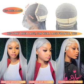 Silver Grey Lace Front Wigs Human Hair 13X6 Straight Hd Transparent Grey Lace Front Wig Human Hair Wear and Go Glueless Gray Wigs Human Hair Pre Plucked 26 Inch Colored hd Frontal Wigs for Black Women